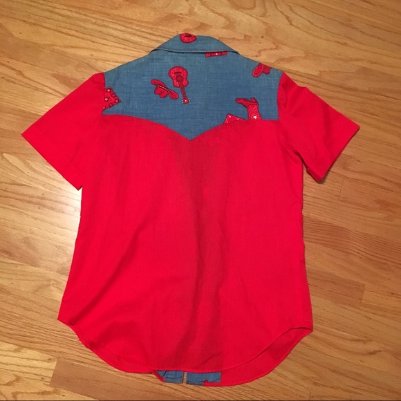 Vintage denim and red western button down top - Picture 2 of 2
